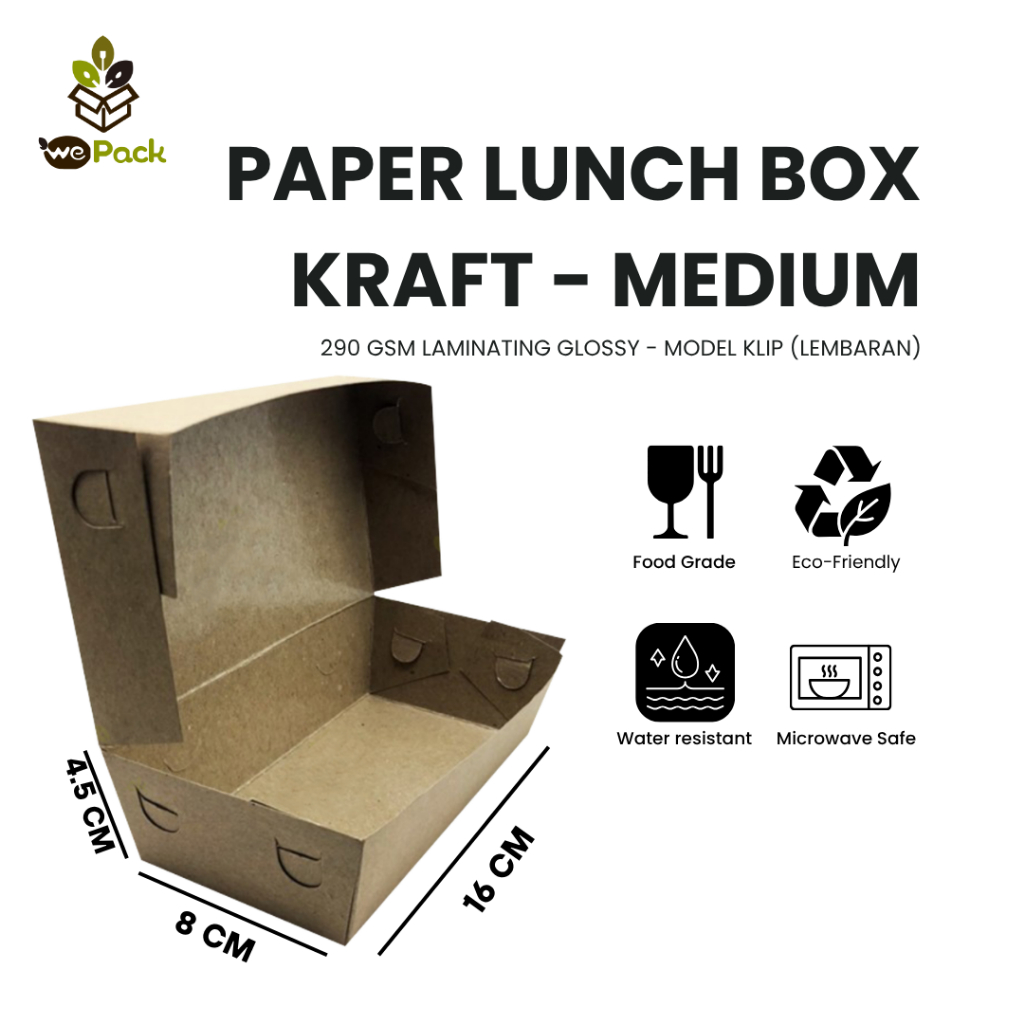 PAPER LUNCH BOX SIZE M 290 GSM TAKE AWAY BOX COKLAT KRAFT 325 GSM Anti Rembes