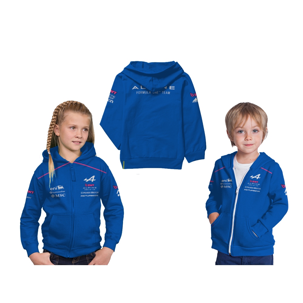 Jaket Hoodie Anak Jersey Balap Mobil F1 2026 Alpine Ver Biru Full Printing Free Custom