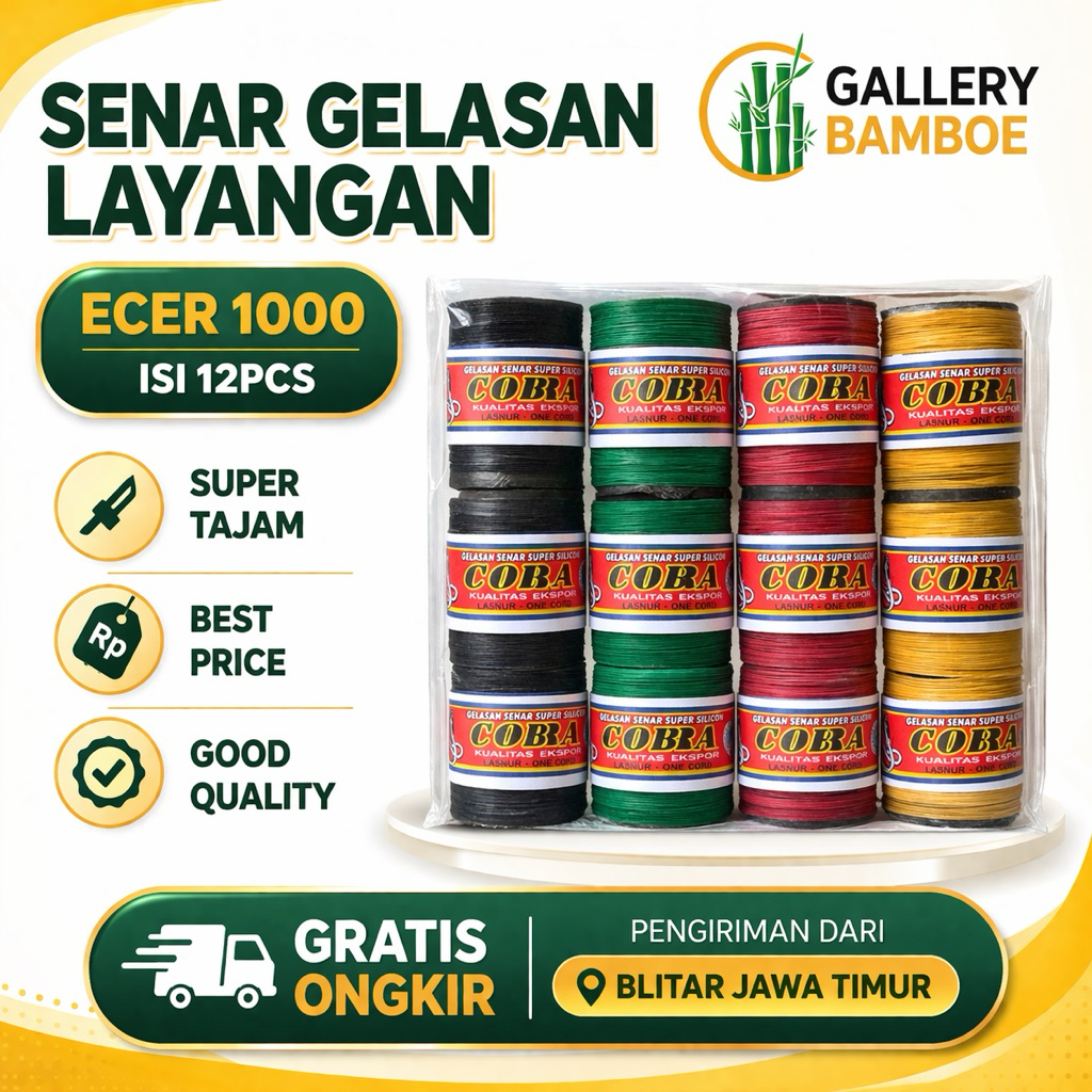 SENAR GELASAN LAYANGAN SUPER TAJAM CAP COBRA ecer 1000 isi 12pcs-senar gelasan layangan-kenur layang