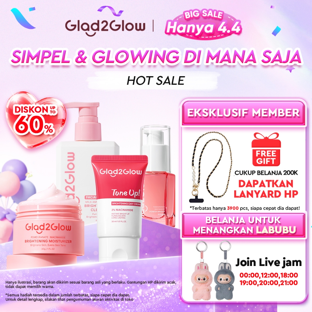 [OUTING SET]Glad2Glow Brightening Niacinamide Tone Up Cream 4in1 Day Cream 4PCS bundle cerah Moistur