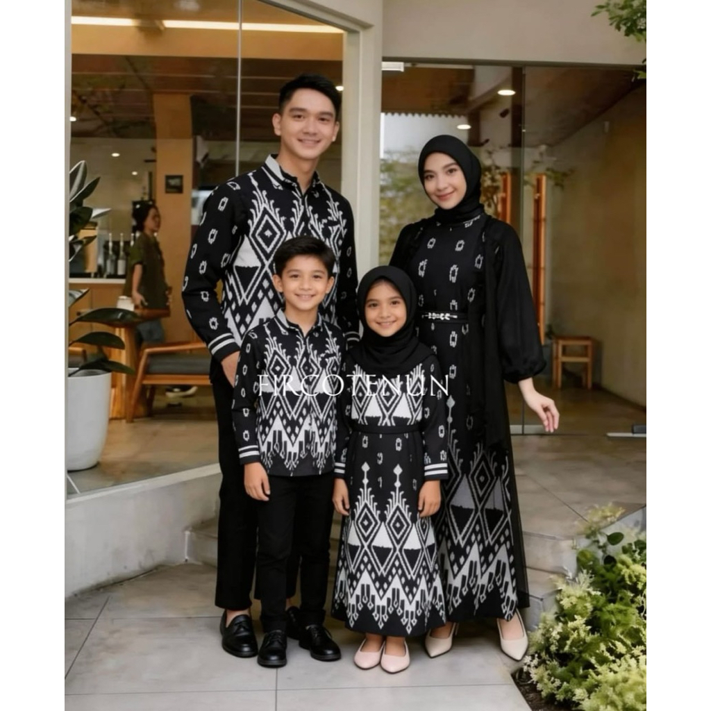 Couple Keluarga Tenun Elvara Hitam - Sarimbit Keluarga Tenun - Kemeja Tenun Pria & Dress Tenun Wanit