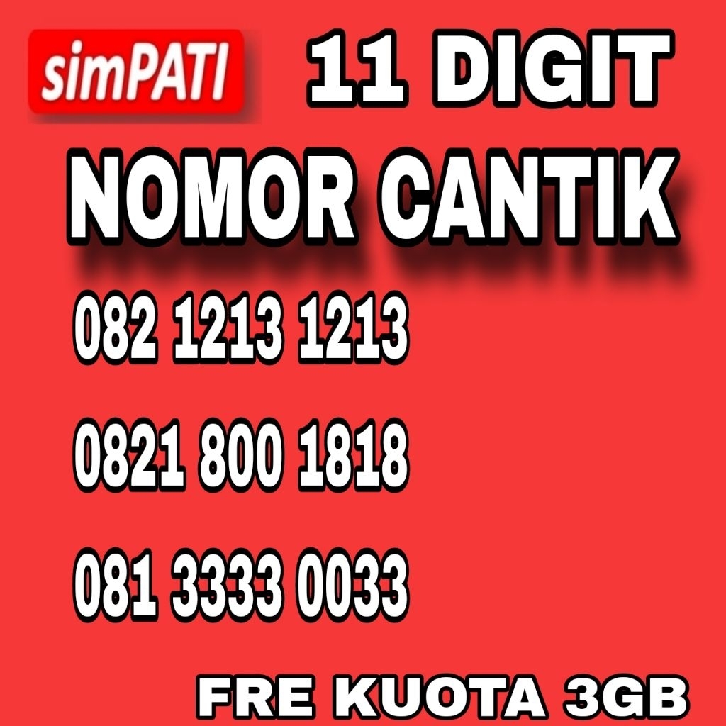 nomor cantik kartu perdana telkomsel simpati 11 digit bonus kuota 3GB prabayar support jaring 5G sup