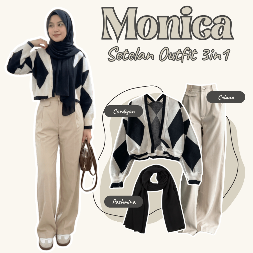 Setelan Baju Wanita Kekinian | Cardigan, Celana High Waist, Pashmina | One Set Remaja, Outfit Cewek