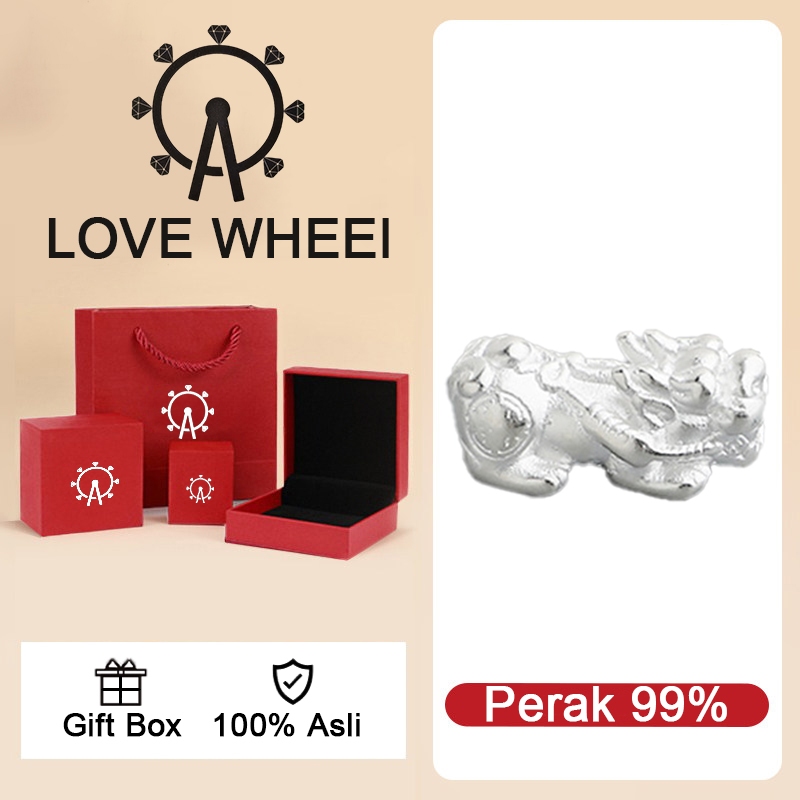 LOVE WHEEL | Manik Pixiu Pembawa Rezeki - Perak Murni S999, Teknik 3D Hard Silver, Aksesori DIY untu