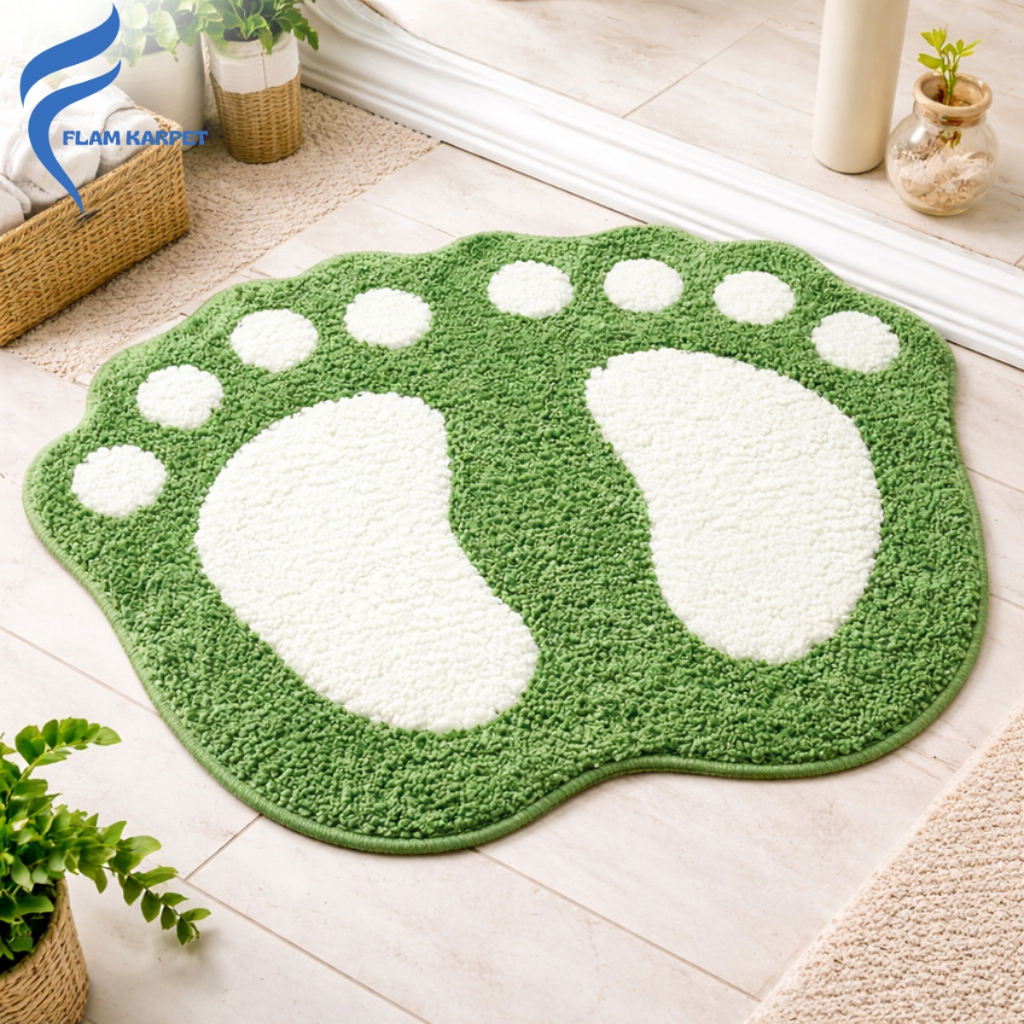 Keset Kaki Bulu Telapak Kaki Lucu Anti Slip - Keset Kamar Mandi Shaggy Tebal Lembut Estetik Washable