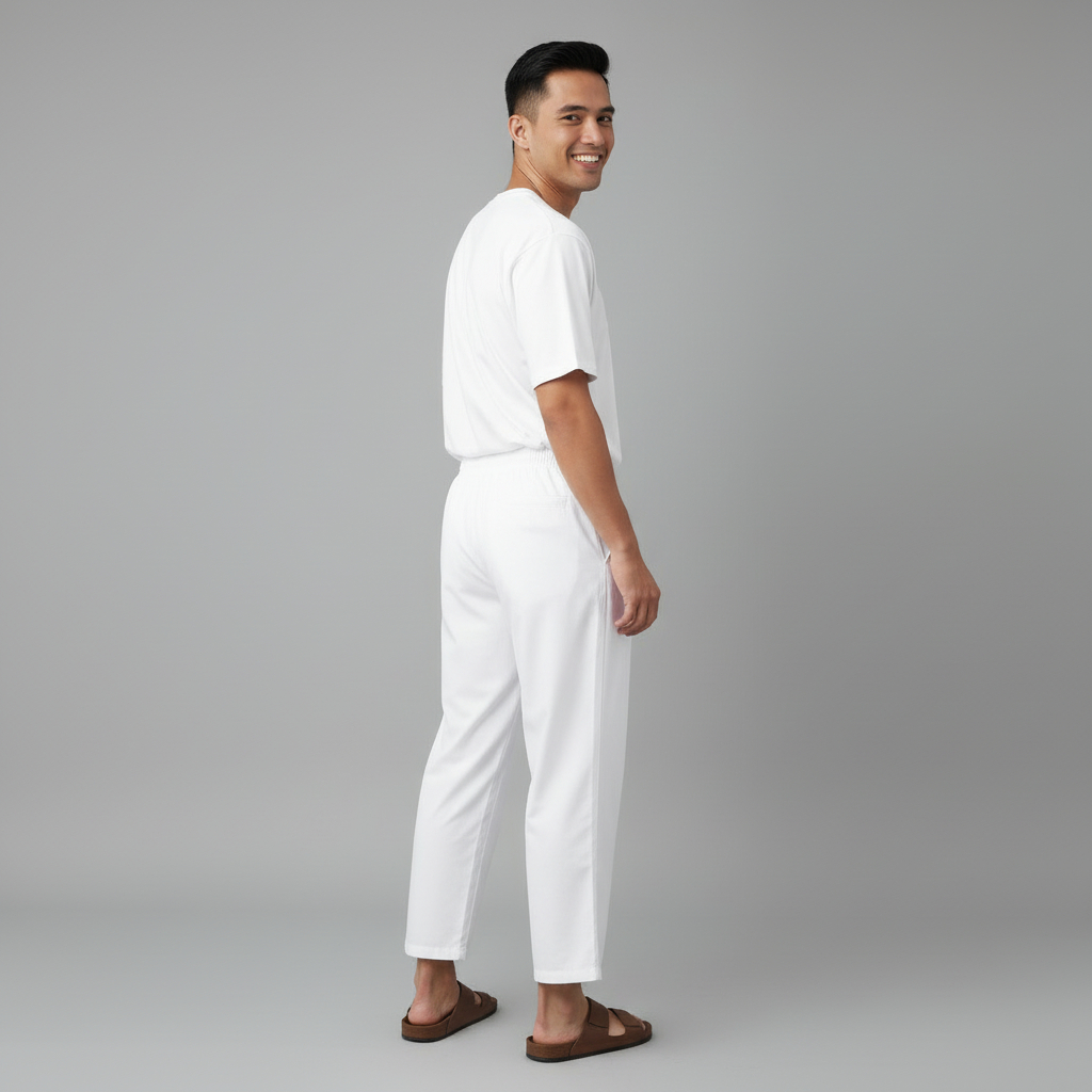 Raw and Denim - Celana Ihram Pria Bahan Katun Warna Putih Dan Hitam Celana Sirwal Pria Polos