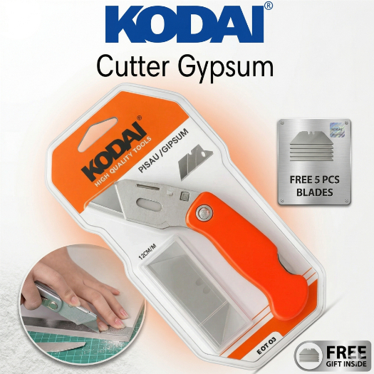 Kodai Pisau Gipsum Lipat+5 Mata Cadangan | Cutter Gypsum Kodai Tajam | Pisau Gypsum Baja