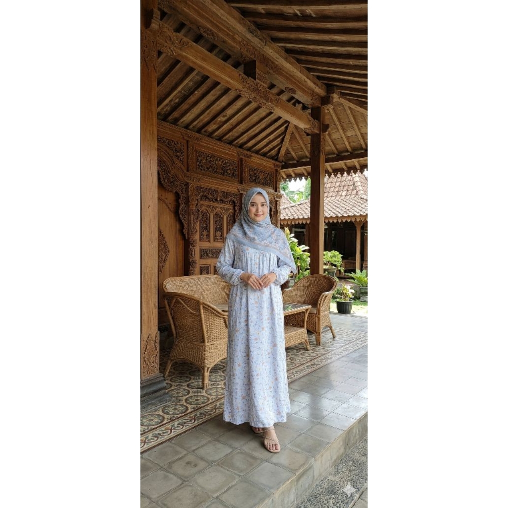 gamis rayon viscose premium motif bunga 3d salur etnik