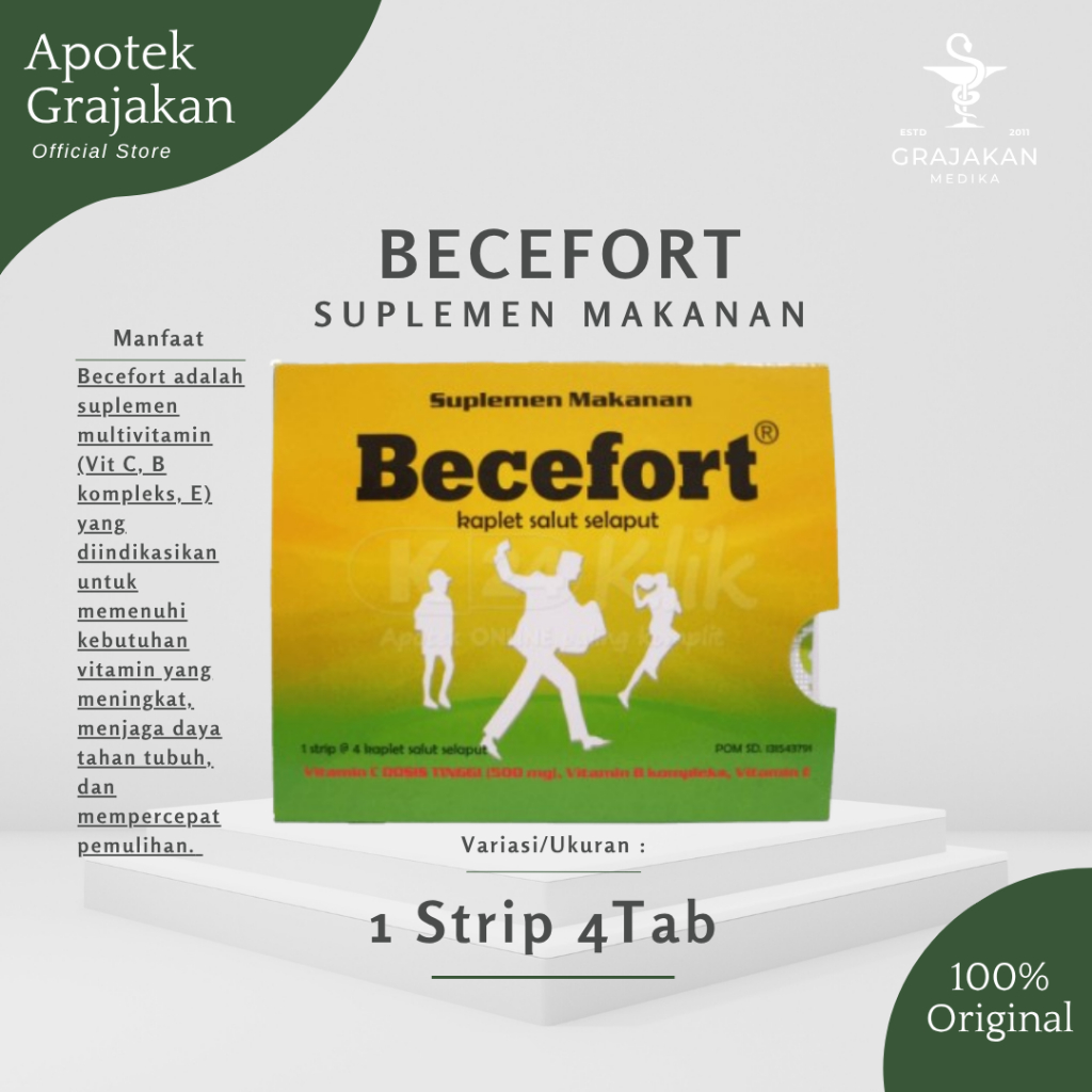 Becefort Suplemen Makanan Vit C, B Kompleks, Vit E | 1 Strip isi 4 Tablet