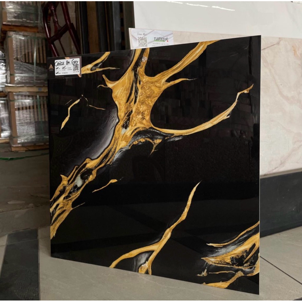 Granit lantai motif hitam corak gold 60x60