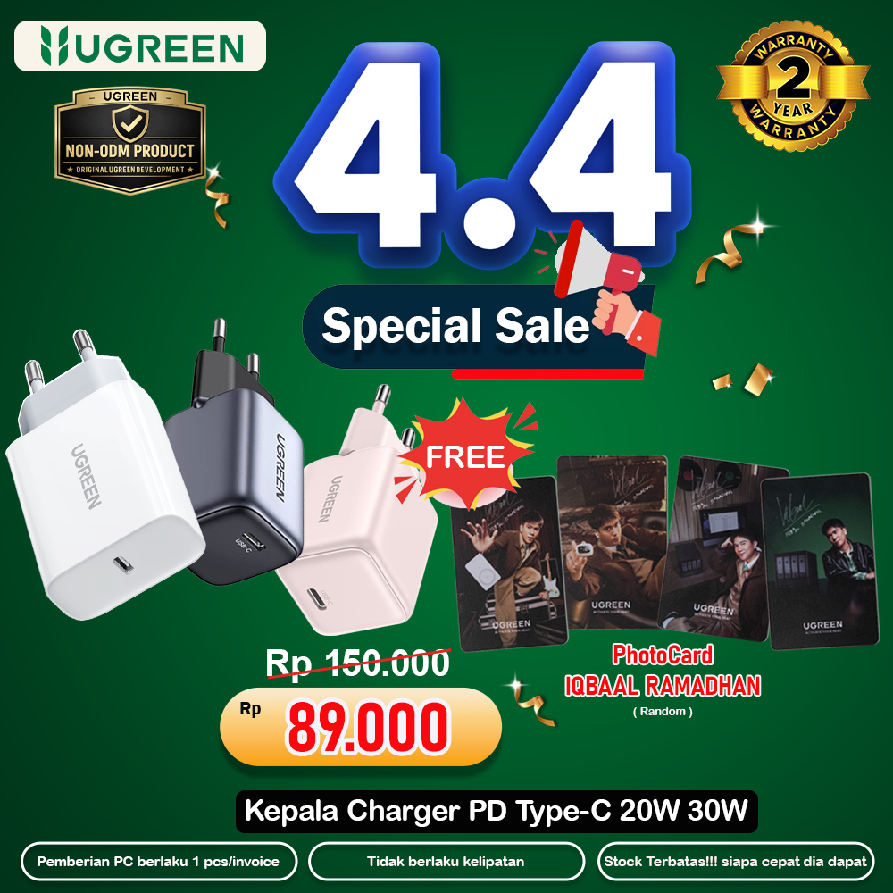 UGREEN Adaptor Kepala Charger iPhone 17 16 15 14 13 12 11 Type C PD Fast Charging 20W 30W 45W