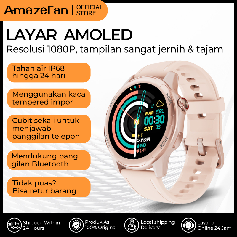 AmazeFan New Smartwatch X6 Layar Amoled Desain Bulat Jam Tangan Pintar Pria Wanita Stylish Bluetooth