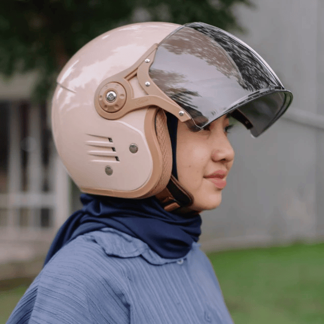 Helm Hijab Friendly BIP Plast BRH V2 Retro Half Face SNI Support Cepol + Visor