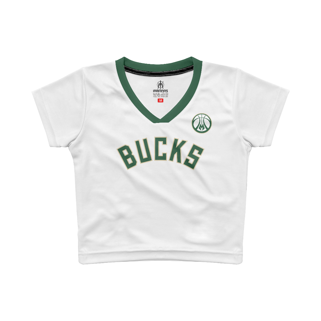 JERSEY CROP TOP V-NECK WANITA MILWAUKEE BUCKS  Y2K SLIM FIT PREMIUM