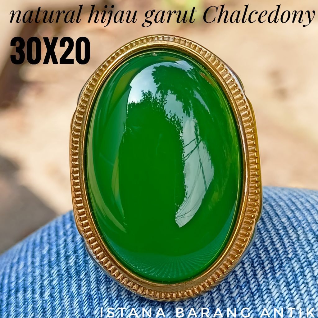 cincin batu natural hijau garut Chalcedony jumbo 30x20 original stone