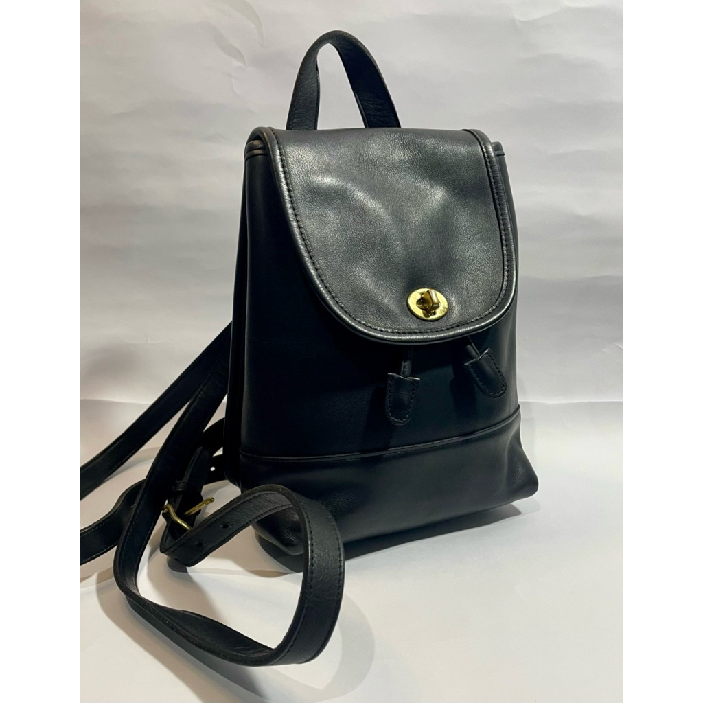 Coach Vintage Ransel Mini Daypack Kulit Tunggal Kultung Kulit Asli Black Zipper Besar Made in US