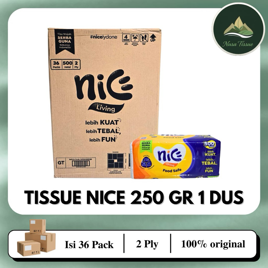 Tisu Tissue Nice Softpack 250 Sheets 1 dus isi 36 Pack – Facial Tissue 2 Ply | 250 Sheets | Tisu Waj