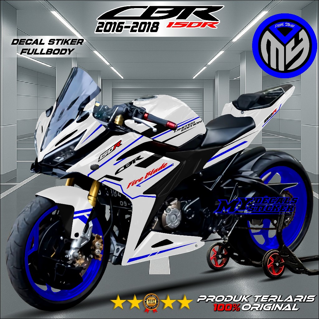 (COD) MY Decal Stiker CBR 150R Facelift K45G K45N Tahun 2016-2020 Full Body Motif Fire Blade Putih