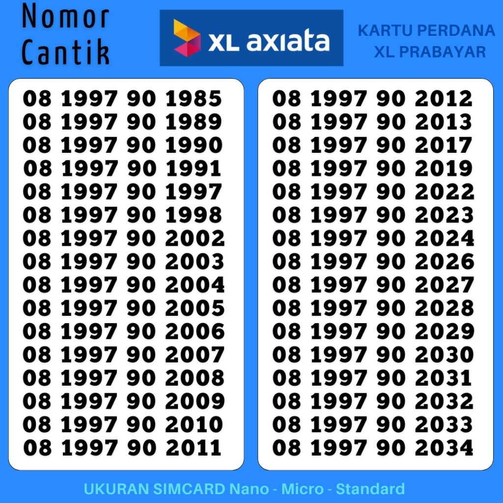 Nomor Cantik XL Tahun 1997 Triple Super Abab 0819 0877 Kartu Perdana xl Support 4g lte 5g 10 digit N