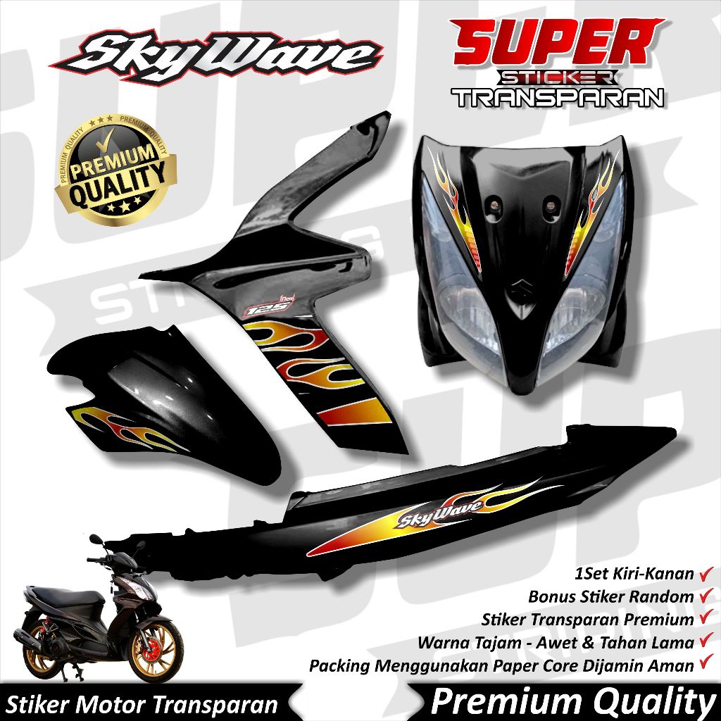 Stiker Transparan Skywave Anti Luntur keren Striping Skywave Striping Suzuki Skywave Api