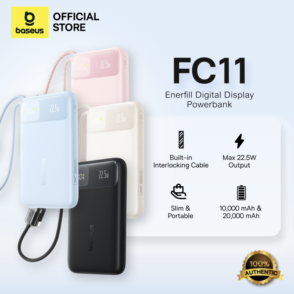 HOT DEALS CCC CERTIFIED-BASEUS ENERFILL FC11 10000MAH /20000MAH FAST CHARGE LED DUAL-CABLE POWER
