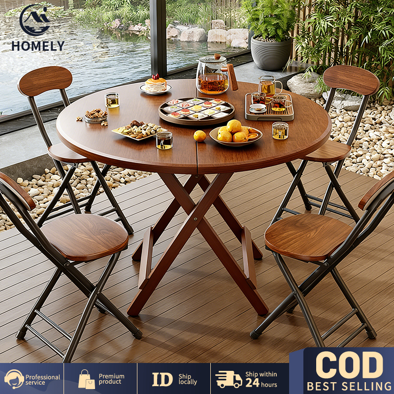 COD Meja Lipat Kayu 60x55 Meja Makan Lipat Meja Makan Portable Serbaguna Meja bundar portabel untuk 