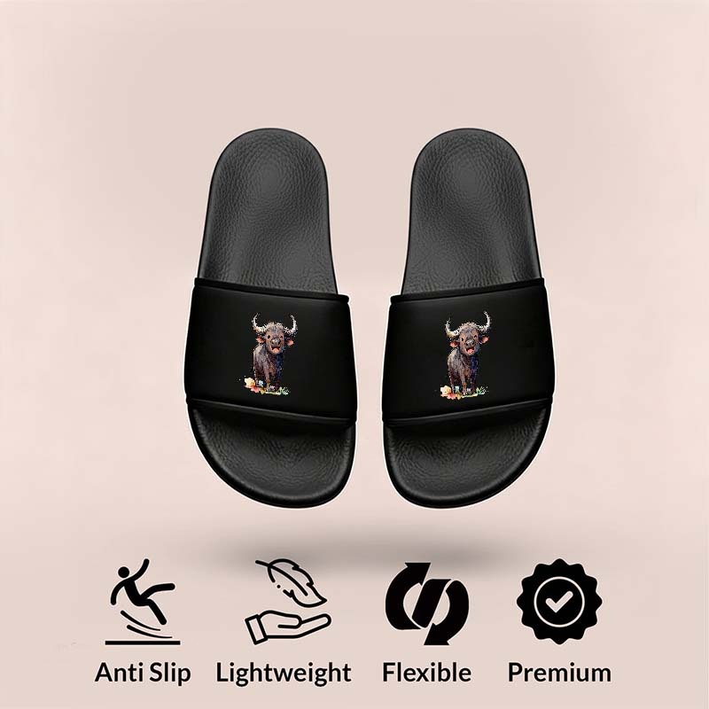 Cute Sapi Sandal EVA Lembut Slide Unisex Putih Hitam Ukuran 36-41 - Anti Slip, Nyaman, Tahan Air Sen