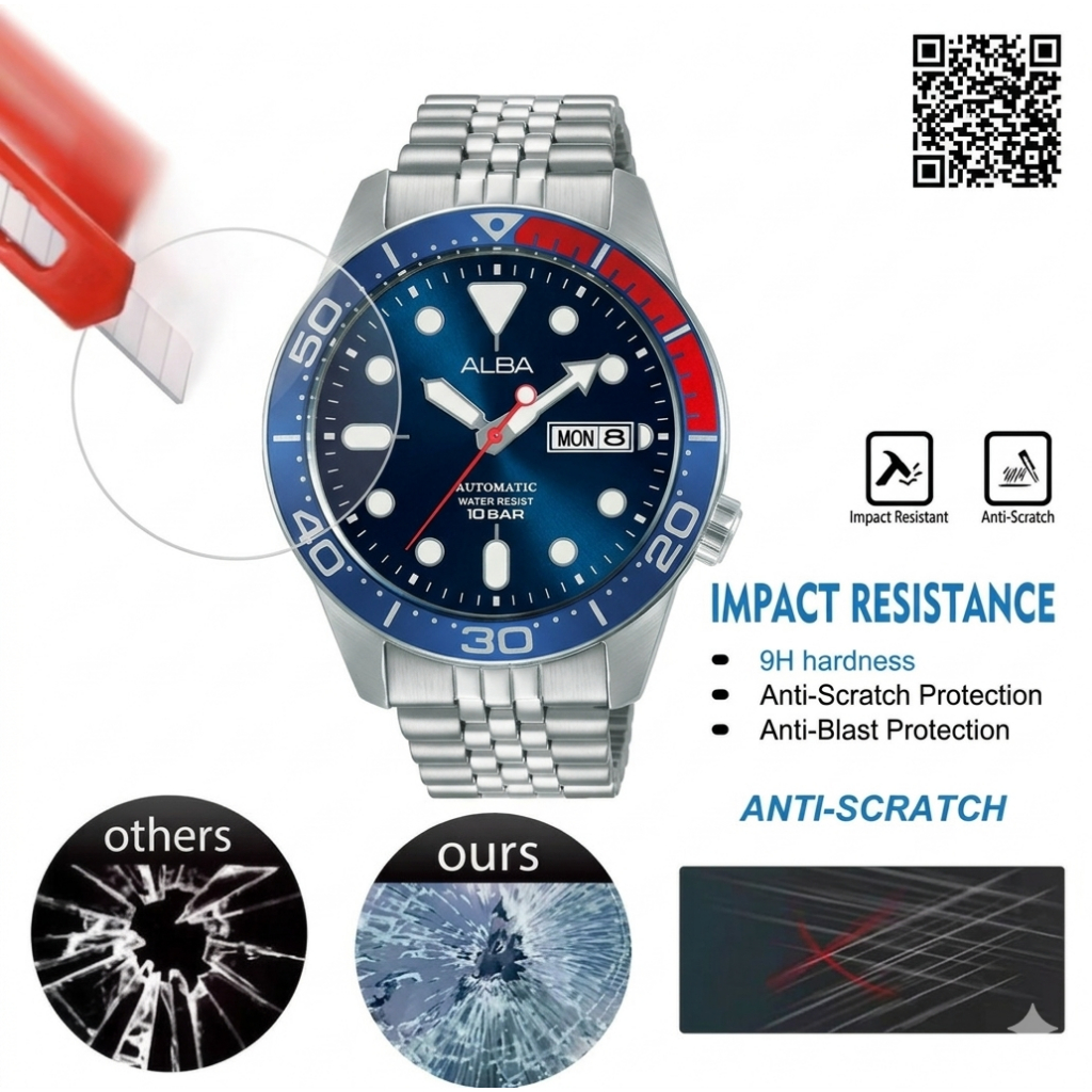 tempered glass untuk ALBA Mechanical AL4191X1 AL4191 AL-4191 AL 4191 TG anti gores jam tangan pelind