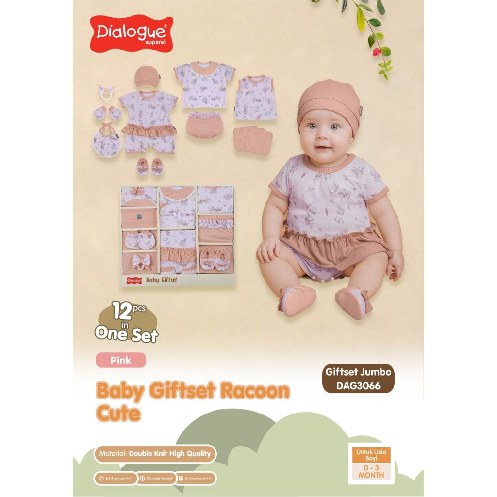 DIALOGUE Baby Giftset Racoon Cute Jumbo - Baju Baby Set Size 0-3 Bulan