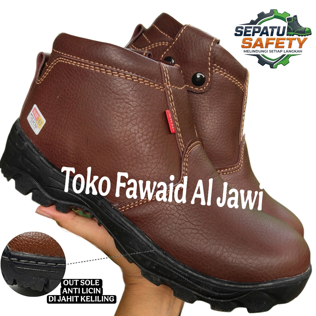 Sepatu Safety Resleting Coklat Semi Boot King Skn Terbaru Ujung Besi Kulit Hicking Touring Proyek Pa