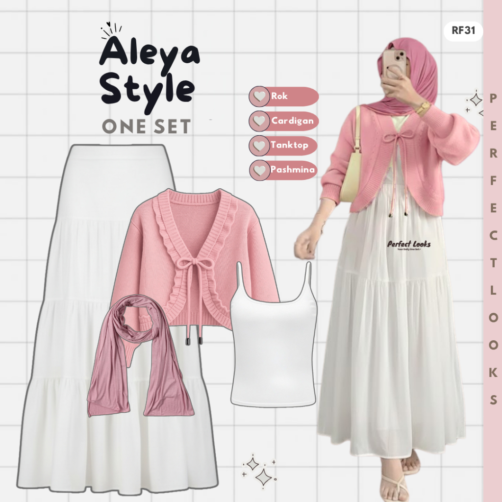 One Set Korean Style Hijab | Cardigan, Rok Pantai, Tanktop, Hijab | Setelan Cardigan Wanita Korean S