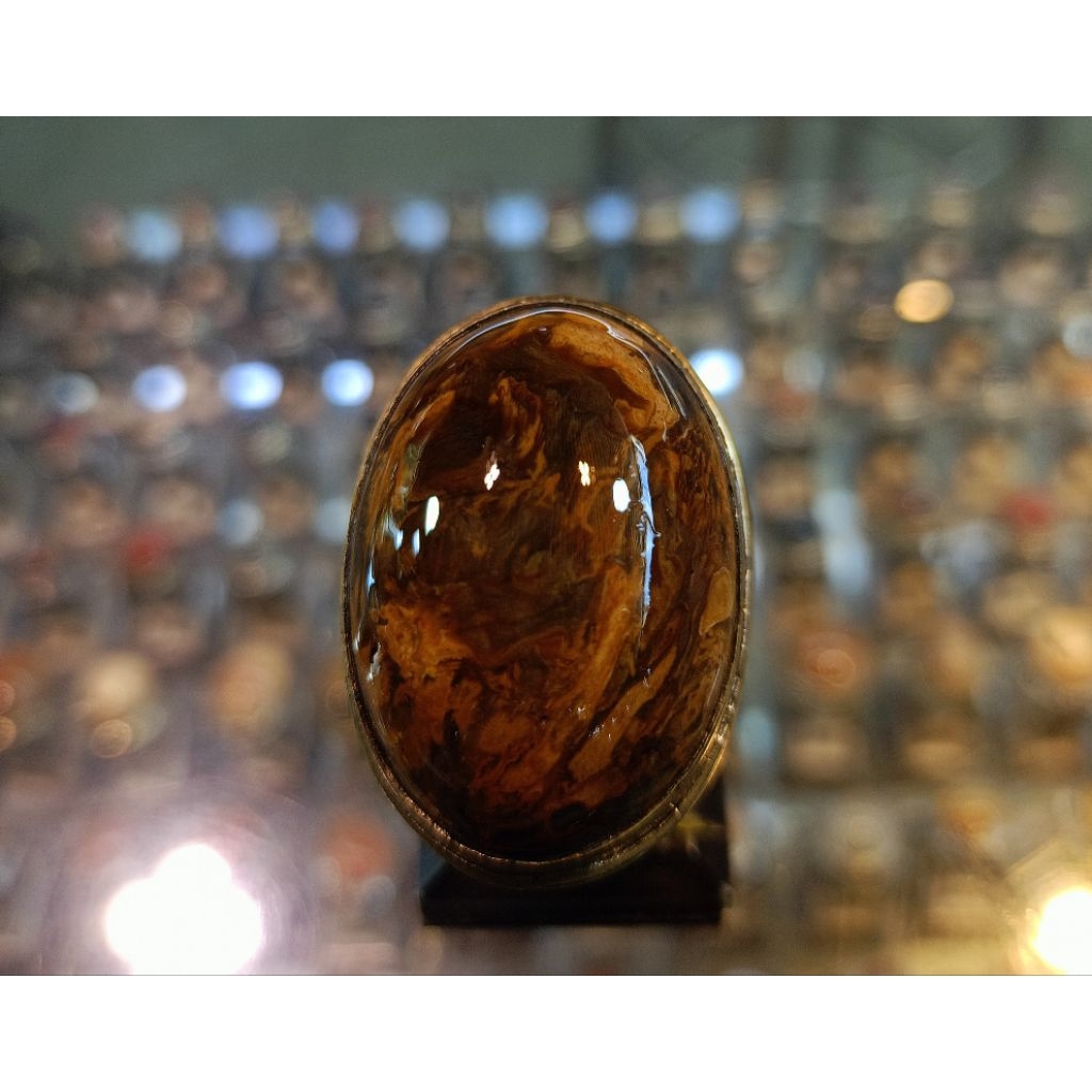 Cincin Fosil kayu/Fokay motif jumbo (natural)