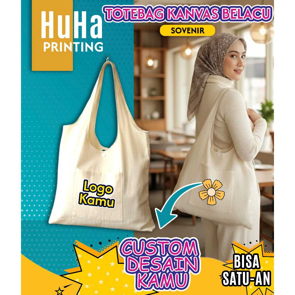 HUHA PRINTING - CUSTOM TOTEBAG SOVENIR KANVAS BELACU - TAS BELACU KANVAS - TOTEBAG KANVAS LUKIS