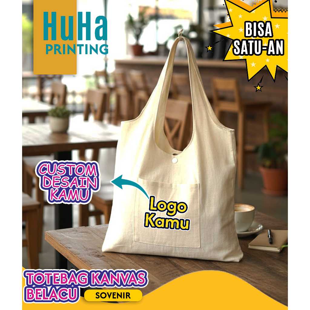 HUHA PRINTING - CUSTOM TOTEBAG SOVENIR KANVAS BELACU - TAS BELACU KANVAS - TOTEBAG KANVAS LUKIS POLO