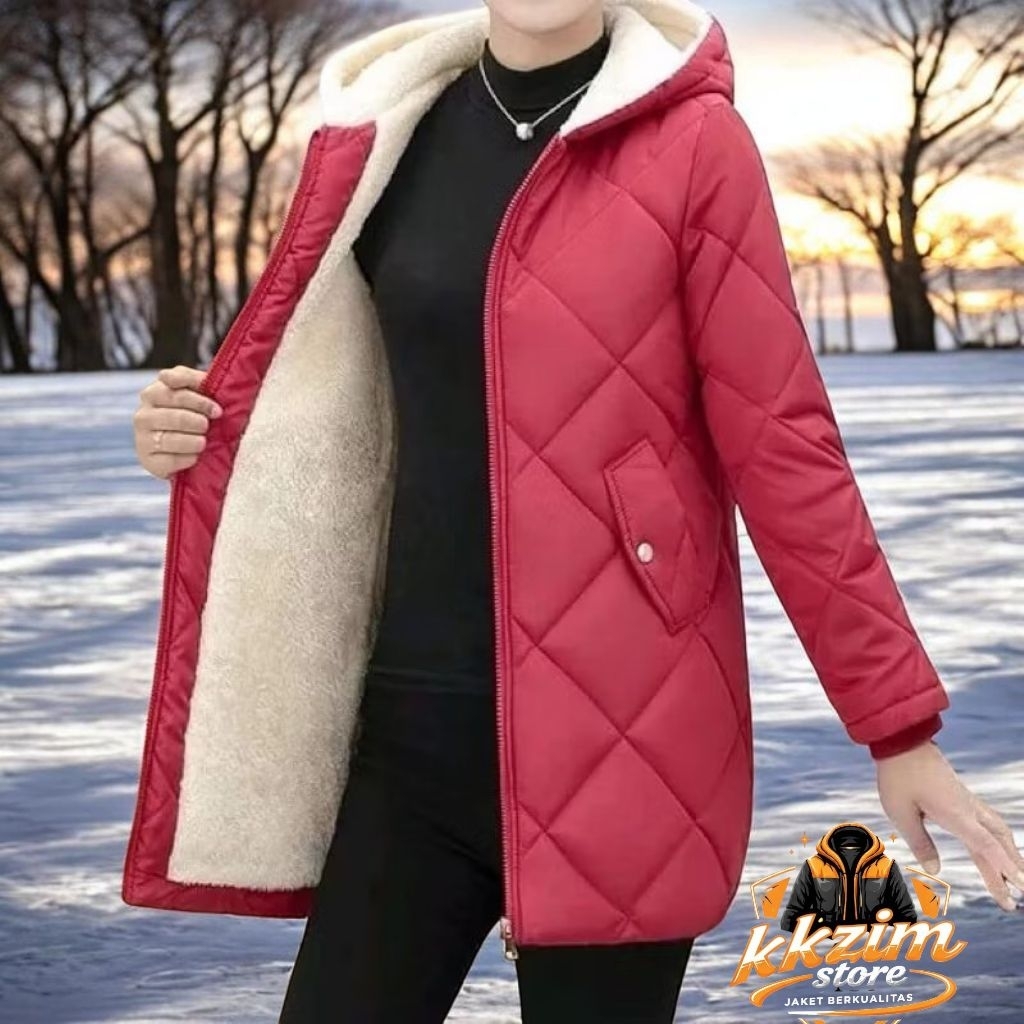 Jaket winter wanita korea model terbaru bahan import bulu tebal