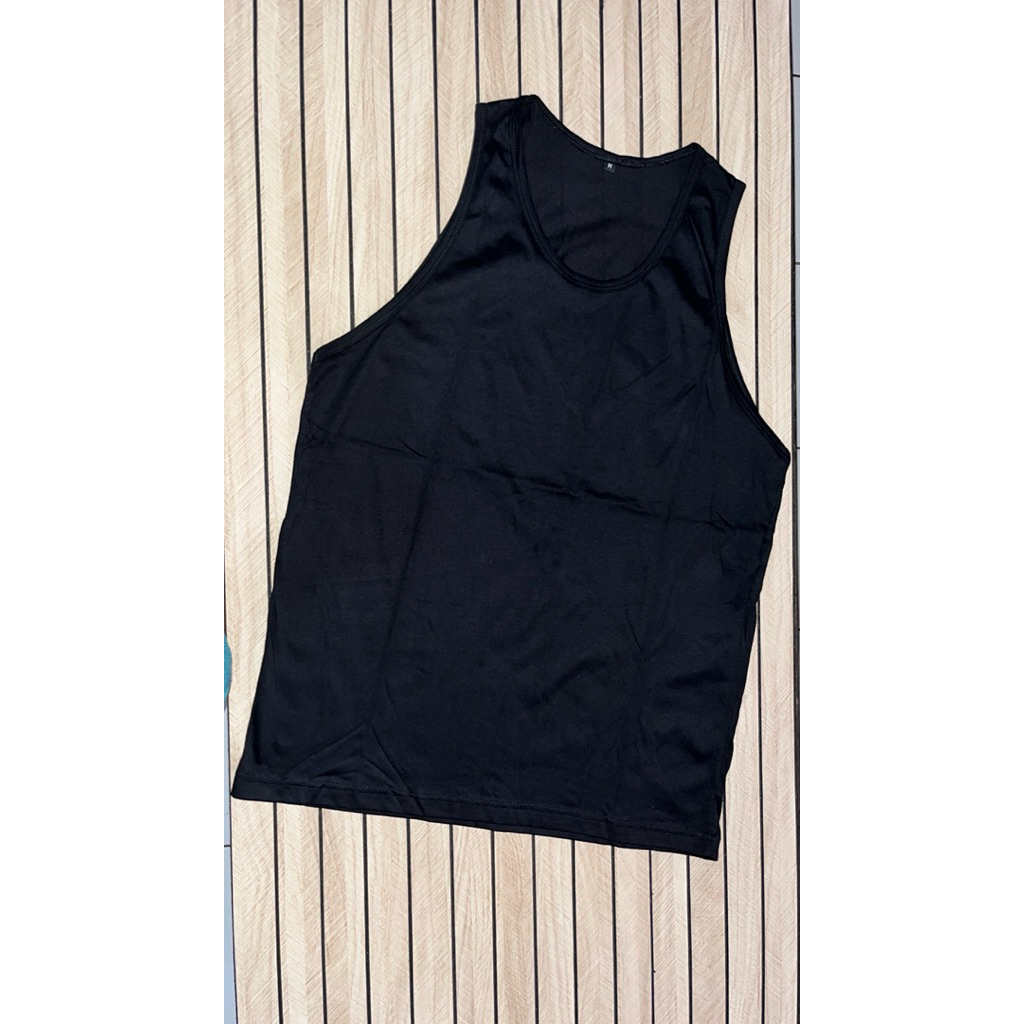 kaos tanpa lengan hitam polos kain katun
