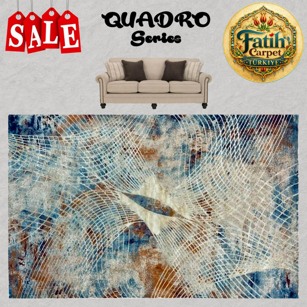 Karpet Minimalis Quadro Import Turki -9966A Cream Blue HB