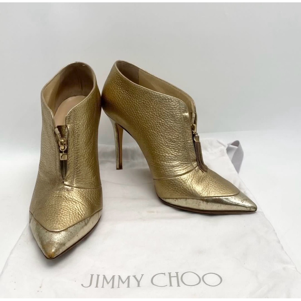 Jimmy Choo Gold Heels EU 38 Sepatu Kulit ORIGINAL