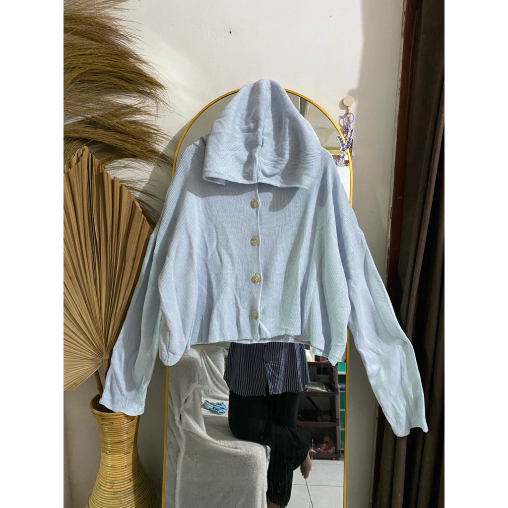 Hoodie baby blue crop oversize Rajut