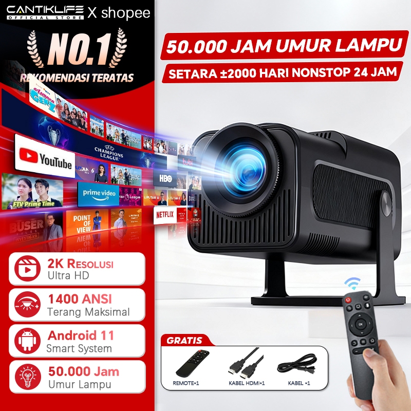 Cantiklife Proyektor Mini HY320 1080P Asl WiFi6 Wireless Cast HP Bluetooth 5.0 Portable Projector un