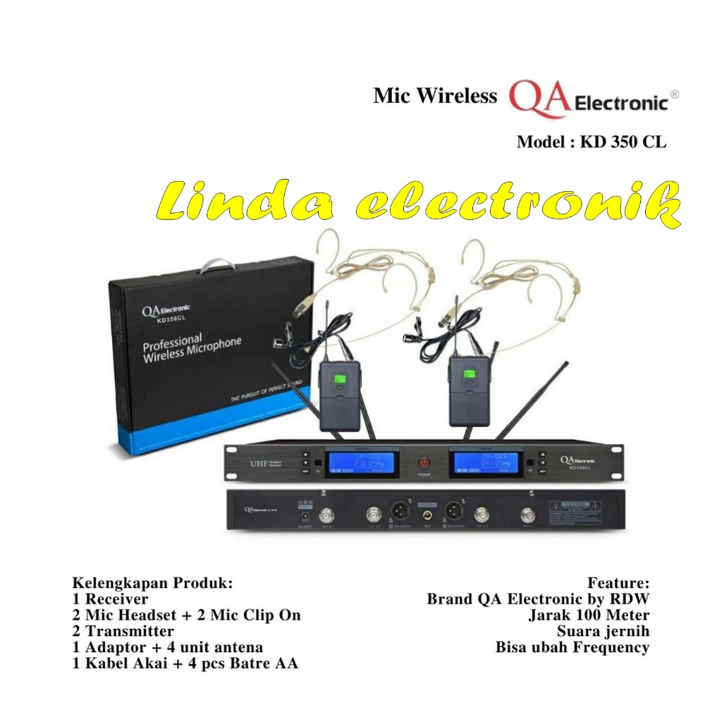 mic wireless rdw qa hmd kd 350 cl / qa hmd kd350 cl mic clipon dan headset original