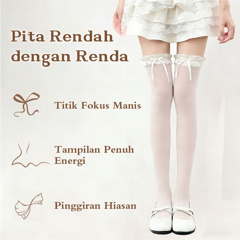 Kaos Kaki Wanita Lolita Core: Kombinasi Manis Ruffles & Pita Khas Y2K (Kaos Kaki,Stocking,Kaos Kaki 