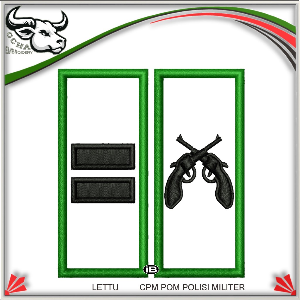 PANGKAT LETTU CPM POM POLISI MILITER BREVET ATRIBUT BORDIR TNI EMBROIDERY PERKERAS KAIN MIKA OCHA