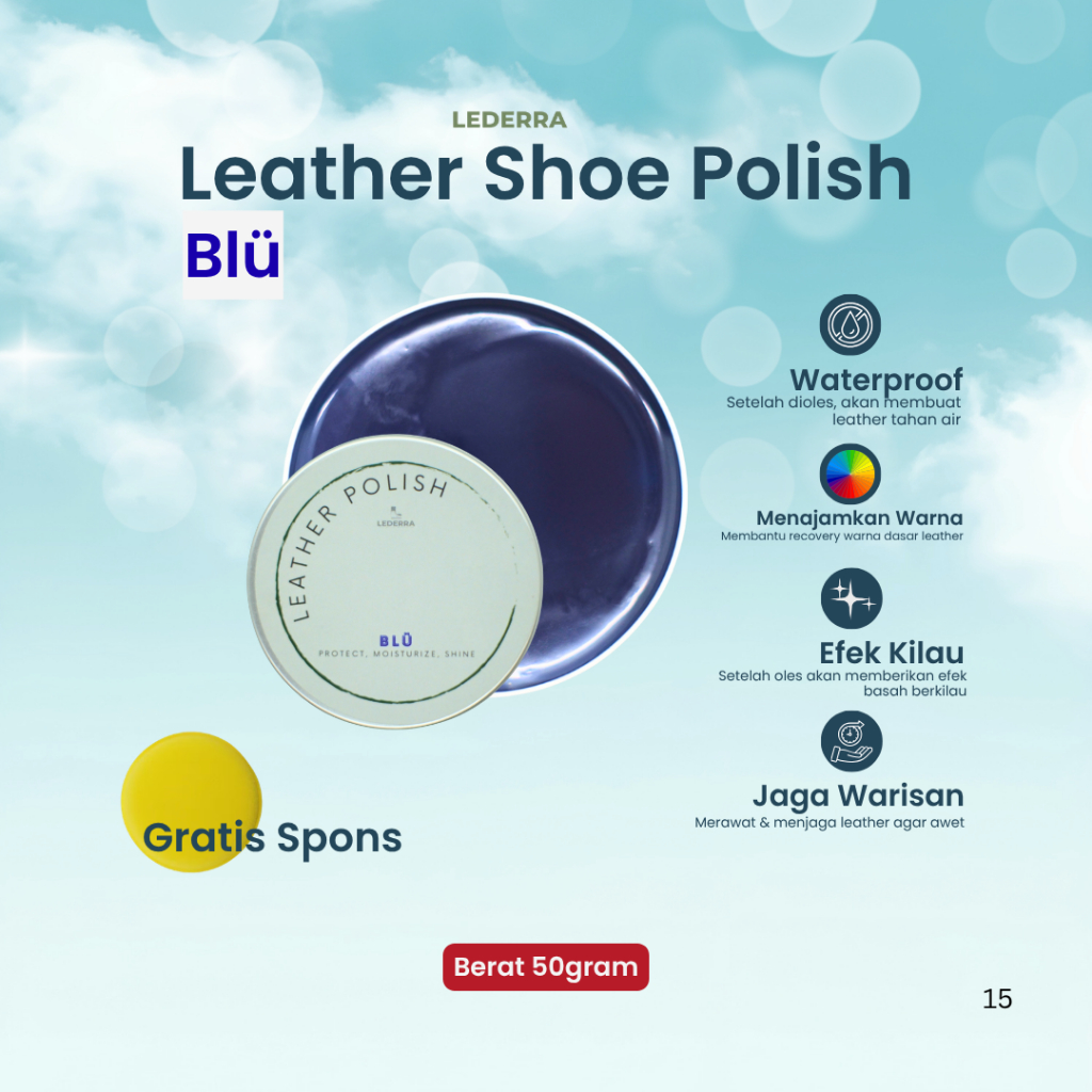 LEDERRA Navy Blue Polish 50 gram | Semir Pengkilap Sepatu Kulit Warna Biru | Leather Balm Leather Ba