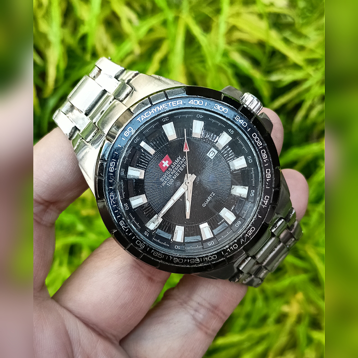 SWISS ARMY HCC-1180G Black Silver Jam Original Second | Jam Tangan Pria Military Watch