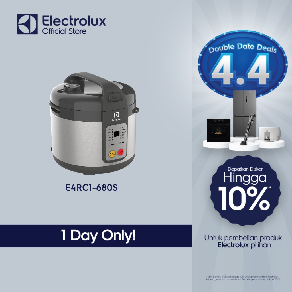 Electrolux Rice Cooker 1.8L -  Teflon anti lengket - Free Aksesoris Kukus - Penghangat Nasi - E4RC1-