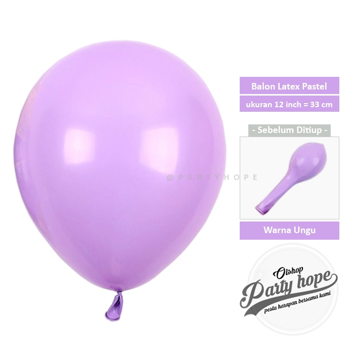 Balon Pastel Ungu / Balon Latex Macaron Dekorasi Warna Pastel Ungu / Balon Pastel 12 Inch