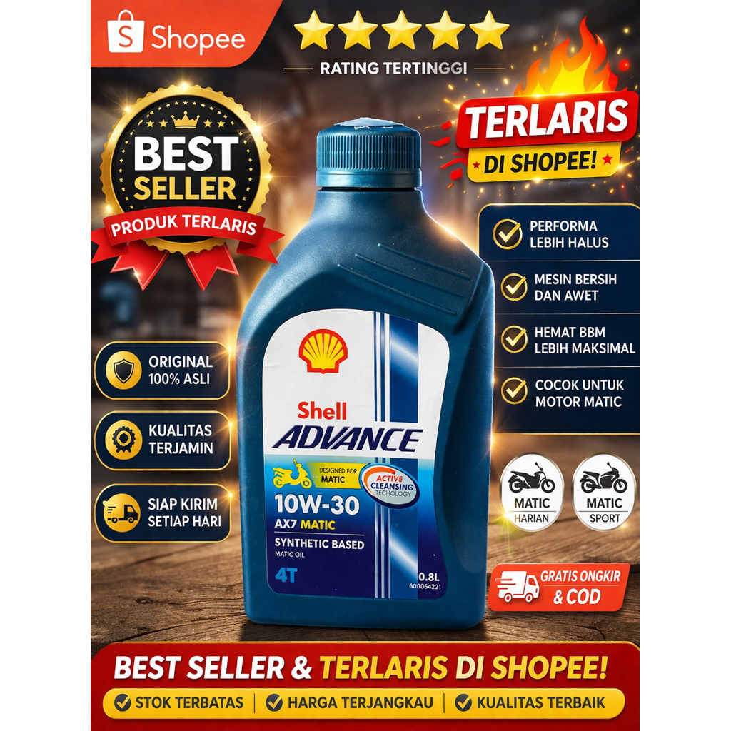 Shell Advance AX7 10W-30 0.8L – Oli Motor 4-Tak Berkualitas