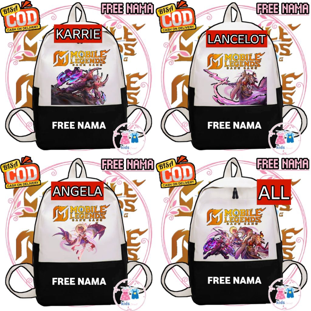 (FREE NAMA) Tas ransel Anak MOBILE LEGENDS MLBB X KISHIN DENSETSU Skin Lancelot/Angela/Karrie - Tas 