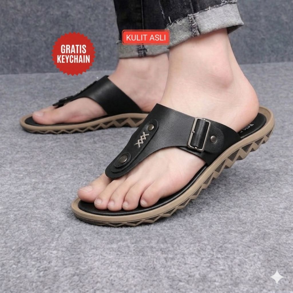 fenotti-sandal kulit pria original 100% kulit asli sandal pria kulit asli sandal jepit pria kulit
